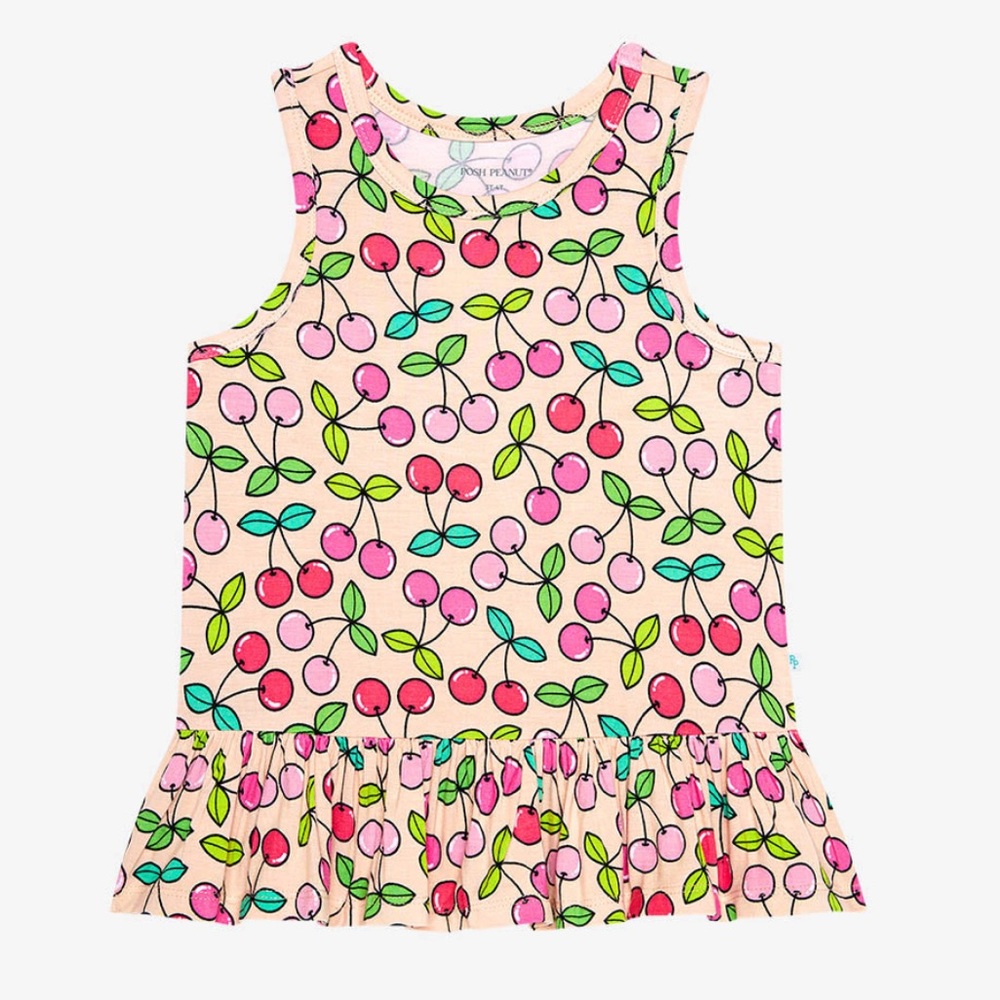 Posh Peanut Summer Cherry Racerback Ruffled Loose Fit Shirt